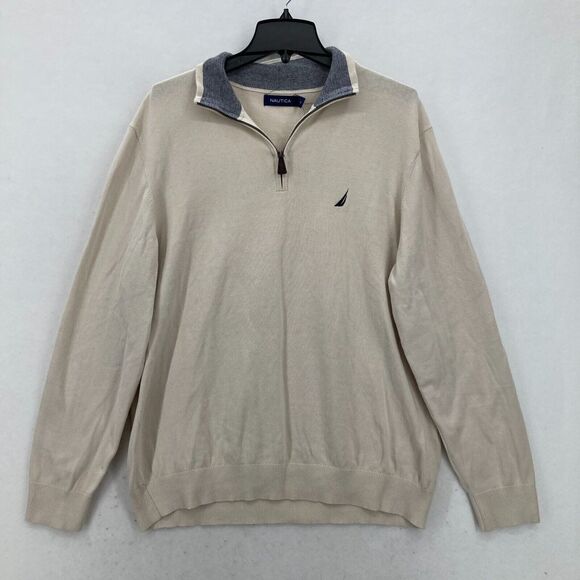 Nautica 1/4 Zip Pullover Sweatshirt Mens XL Beige Embroidered Preppy Coastal NWT - Picture 1 of 14